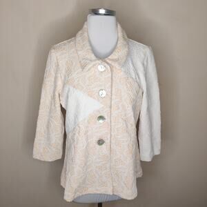 Andria Lieu Jacket Stretchy 3-D Knit Cream White Button Up